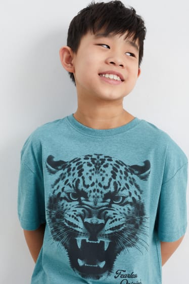 Dětské - Multipack 2 ks - motiv leoparda - tričko s krátkým rukávem - tyrkysová