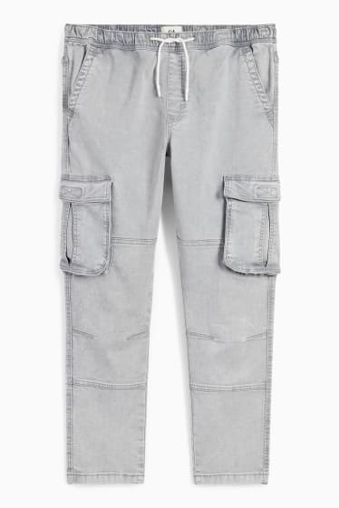 Pánské - Cargo džíny - tapered fit - jog denim - džíny - světle šedé