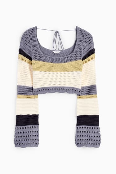 Women - Cropped jumper - striped - gray