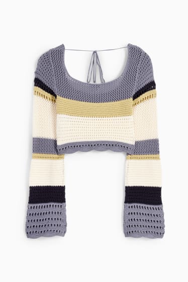 Femei - CLOCKHOUSE - pulover crop - cu dungi - gri