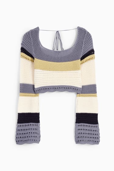 Women - Cropped jumper - striped - gray