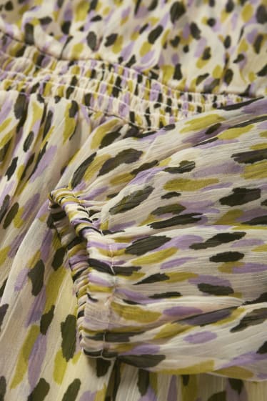 Damen - Fit & Flare Kleid mit V-Ausschnitt - gemustert - hellbeige