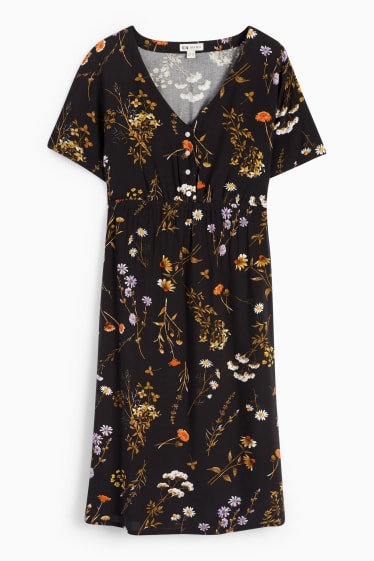 Dámské - Viskózové kojící šaty - s květinovým vzorem - černá