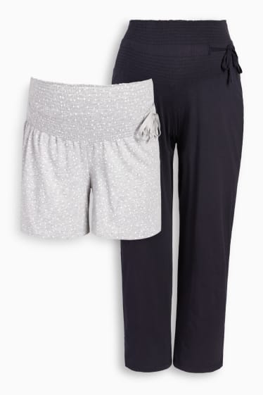 Damen - Multipack 2er - Umstands-Pyjamahose und -shorts - hellgrau-melange
