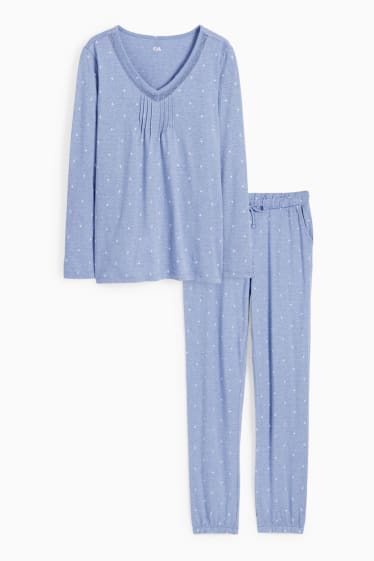 Femmes - Pyjama - à fleurs - bleu