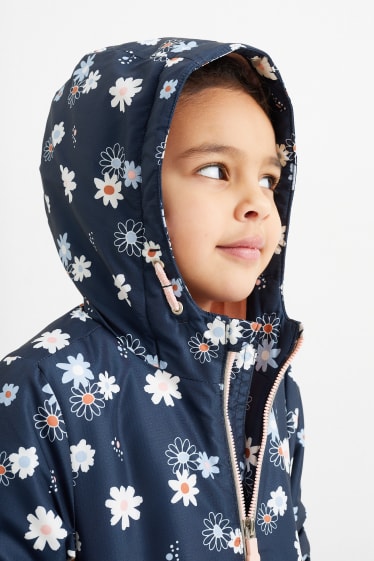 Children - Rain jacket with hood - water-repellent - floral - dark blue