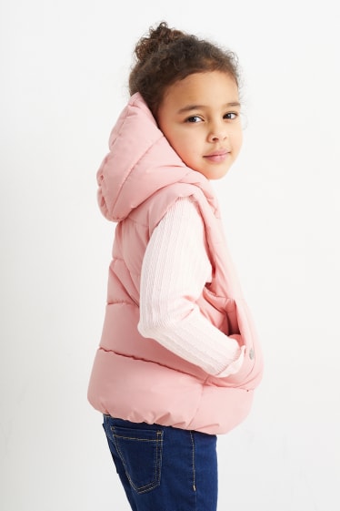 Dětské - Prošívaná vesta s kapucí - vodoodpudivá - růžová