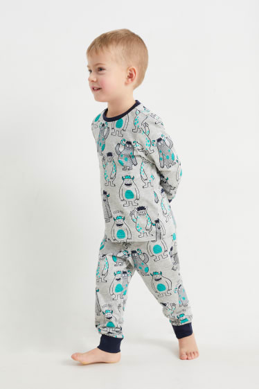 Kinder - Monster - Pyjama - 2 teilig - hellgrau-melange