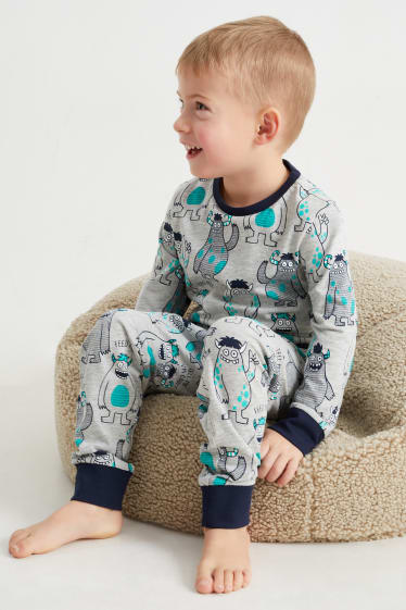 Kinder - Monster - Pyjama - 2 teilig - hellgrau-melange