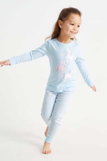 Kinder - Einhorn - Pyjama - 2 teilig - hellblau
