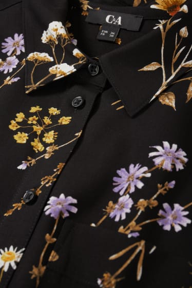 Femei - Rochie tip bluză din viscoză - cu flori - negru
