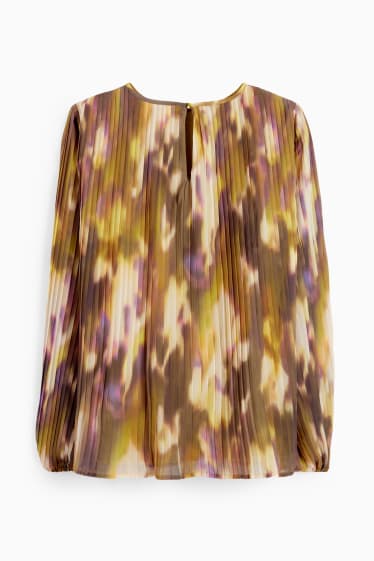 Women - Pleated blouse - patterned - mustard yellow
