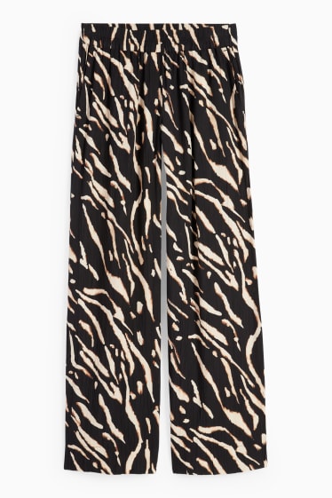 Dames - Pantalon - high waist - wide leg - met patroon - zwart / beige