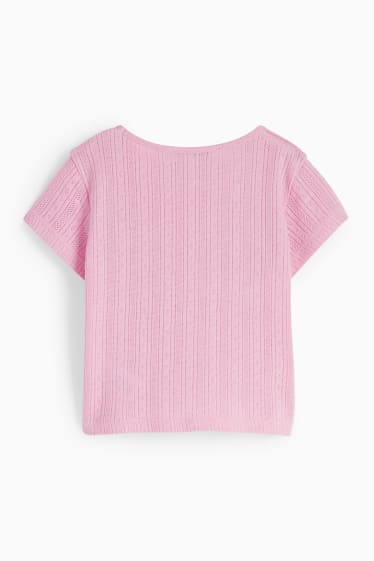 Kinderen - Bloem - T-shirt met geknoopt detail - fuchsiarood