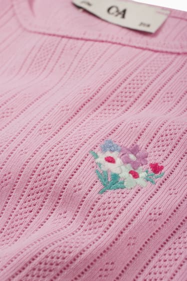 Kinder - Blume - Kurzarmshirt mit Knotendetail - pink