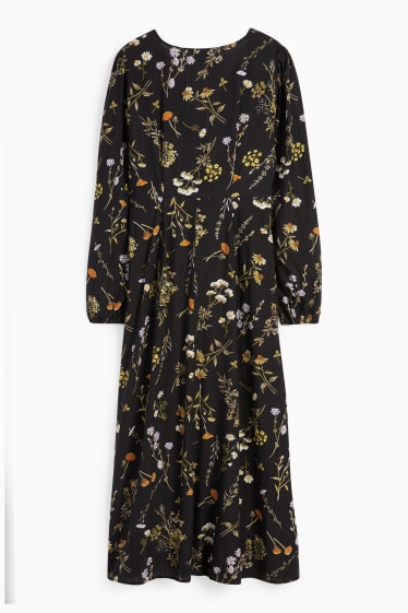 Women - V-neck empire dress - floral - black