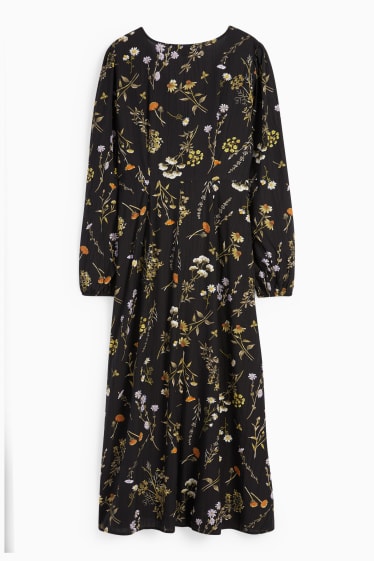 Femmes - Robe de style empire avec encolure en V - à fleurs - noir