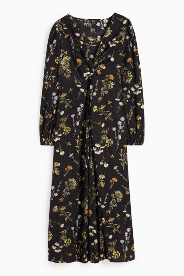 Women - V-neck empire dress - floral - black