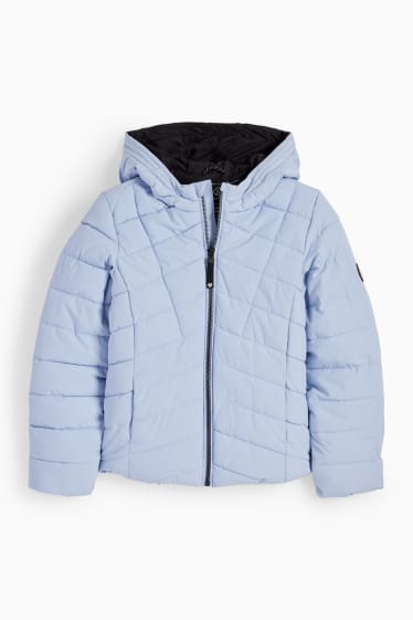 Dětské - Prošívaná bunda s kapucí - vodoodpudivá - světle modrá