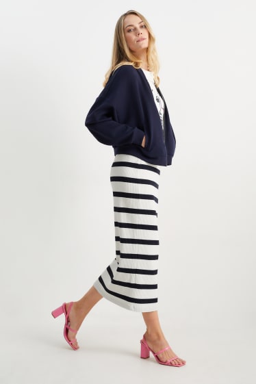 Women - Knitted skirt - striped - white / blue