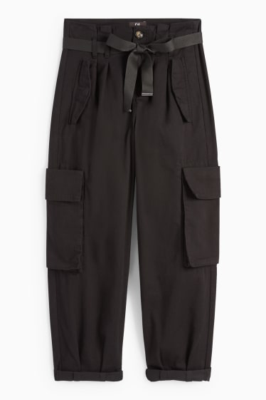Women - Cargo trousers - high waist - tapered fit - black