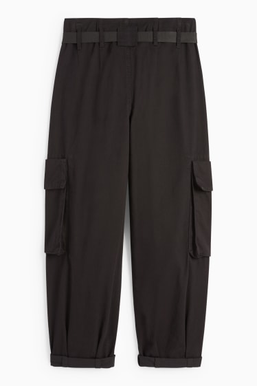 Femmes - Pantalon cargo - high waist - tapered fit - noir