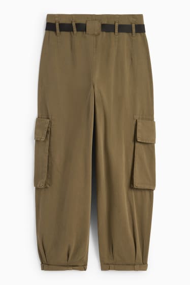 Femmes - Pantalon cargo - high waist - tapered fit - vert foncé