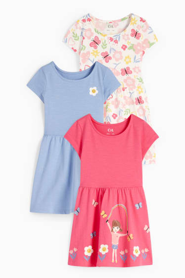 Kinder - Multipack 3er - Schmetterling und Blume - Kleid - pink