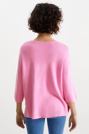Damen - Basic-Pullover mit V-Ausschnitt - pink