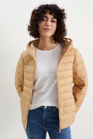 Women - Quilted jacket with hood - light beige