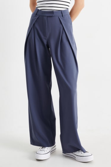 Mujer - CLOCKHOUSE - pantalón de tela - mid waist - wide leg - azul oscuro