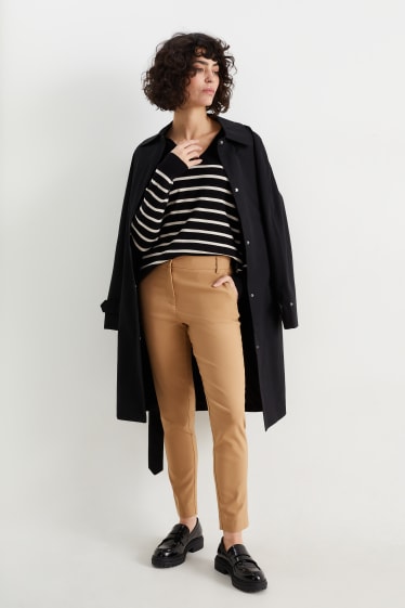 Women - Cloth trousers - mid-rise waist - slim fit - light brown