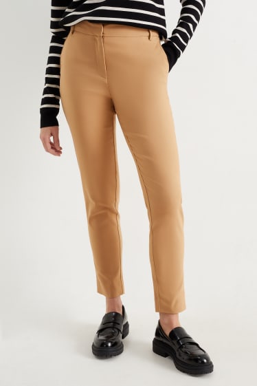Dámské - Plátěné kalhoty - mid waist - slim fit - světle hnědá