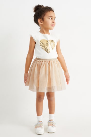 Children - Set - short sleeve T-shirt, skirt and scrunchie - 3 piece - light beige