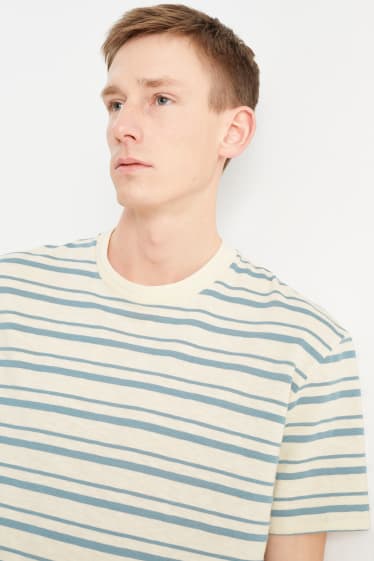 Uomo - T-shirt - a righe - beige / blu