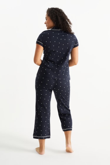 Dames - Pyjama - gebloemd - donkerblauw