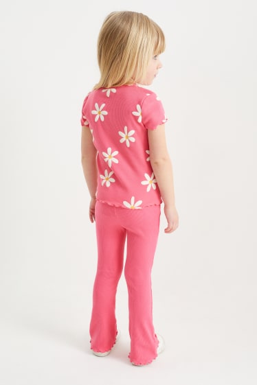 Dzieci - Komplet - koszulka z krótkim rękawem i legginsy - w kwiatki - różowy