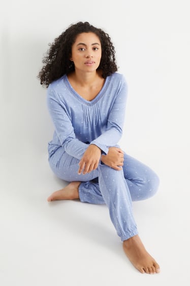 Femei - Pijama - cu flori - albastru