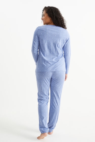 Damen - Pyjama - geblümt - blau
