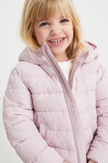Dětské - Prošívaná bunda s kapucí - vodoodpudivá  - světle fialová