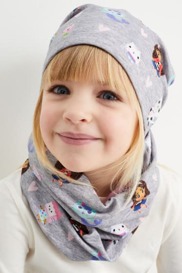 Enfants - Gabby's Dollhouse - ensemble - bonnet et tour de cou - 2 pièces - gris clair chiné