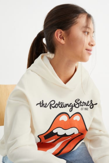 Děti - dívky - Rolling Stones - mikina s kapucí - krémově bílá