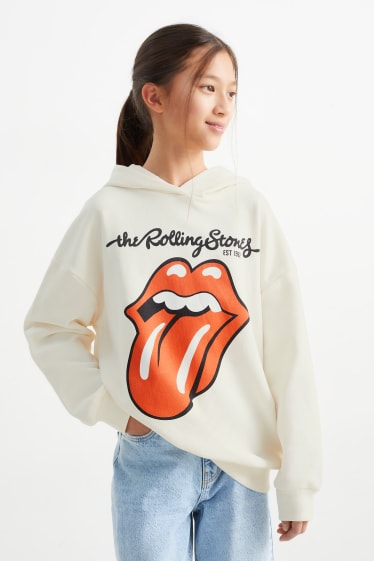Děti - dívky - Rolling Stones - mikina s kapucí - krémově bílá