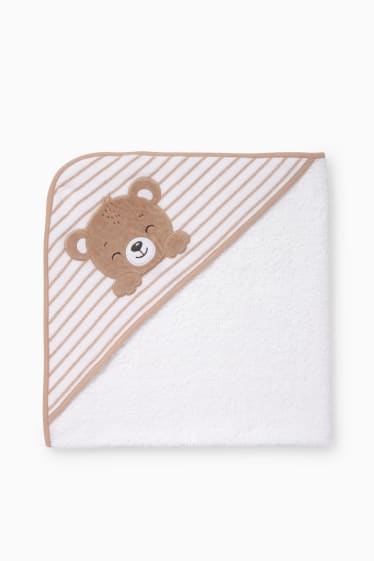 Babies - Teddy bear - baby bath towel with hood - cremewhite