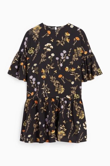 Dámské - Áčkové šaty - s květinovým vzorem - černá