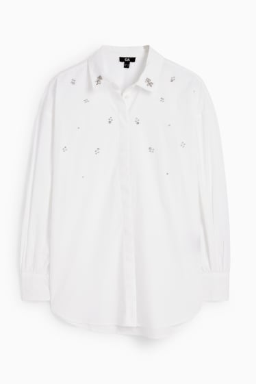 Femei - Bluză cu ștrasuri - alb
