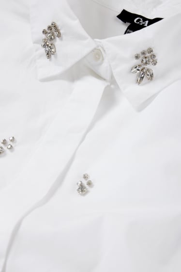 Damen - Bluse mit Strasssteinen - weiß