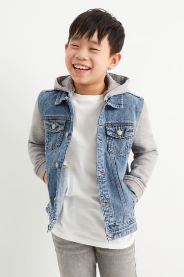 Enfants - Veste en jean avec capuche - look 2-en-1 - jean bleu