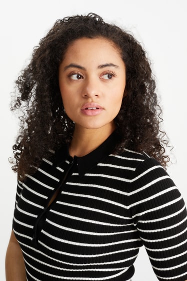 Women - Basic jumper - striped - black