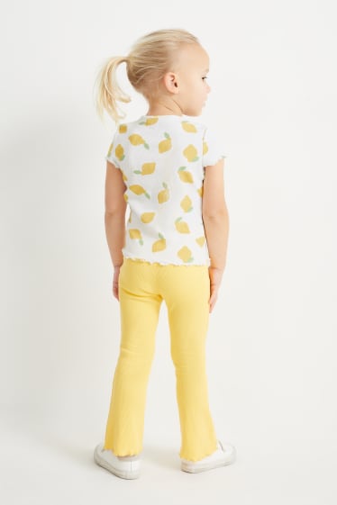 Kinder - Zitrone - Set - Kurzarmshirt und Flared Leggings - 2 teilig - weiss / gelb